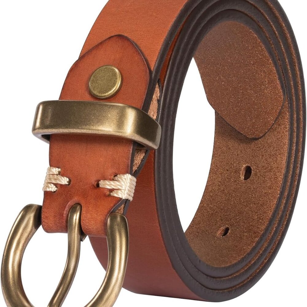 Women's Vintage Leather Belt With Brass Buckle
